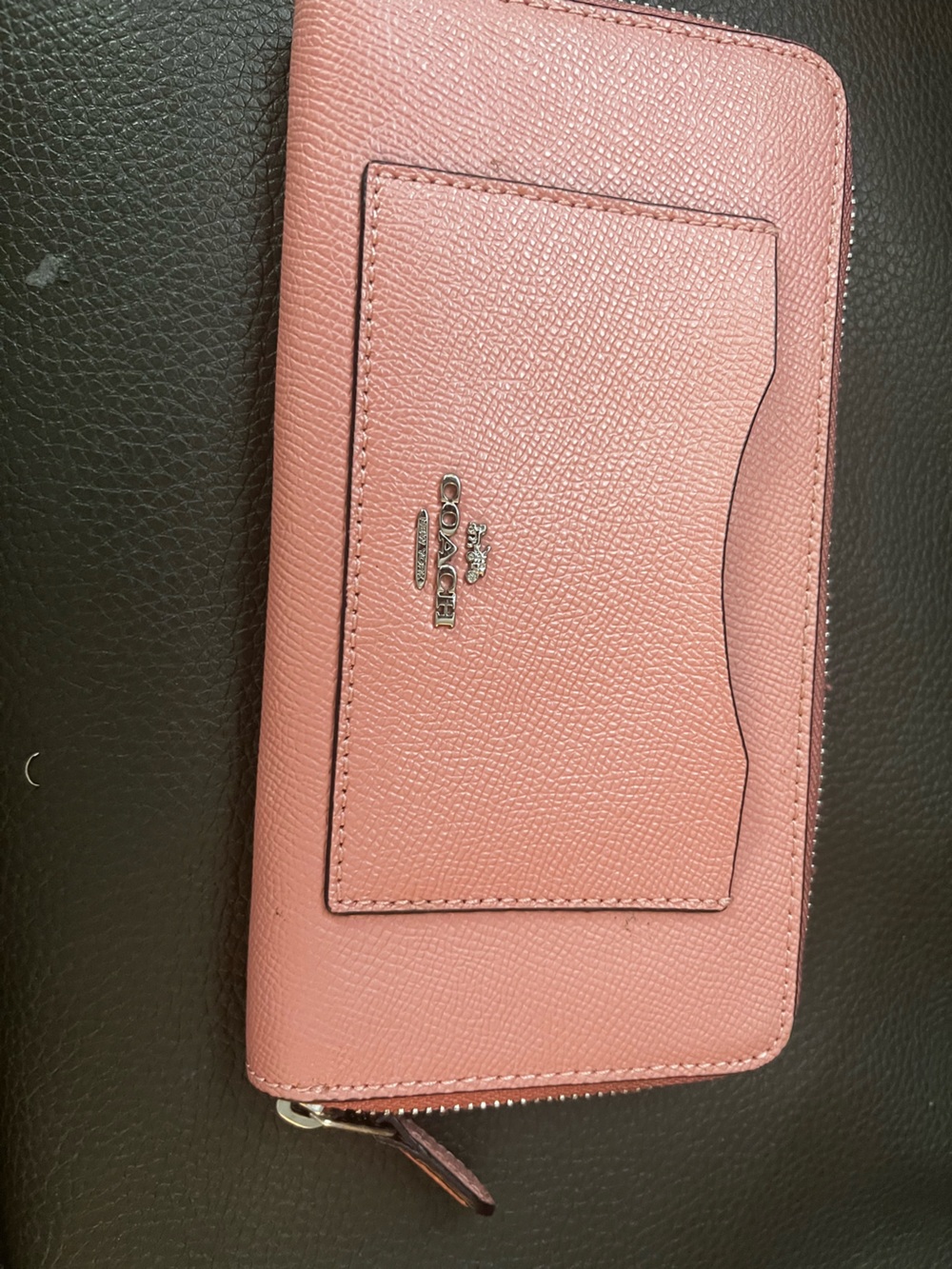 Coach Pink Saffiano Leather Card Wallet with Silver Logo